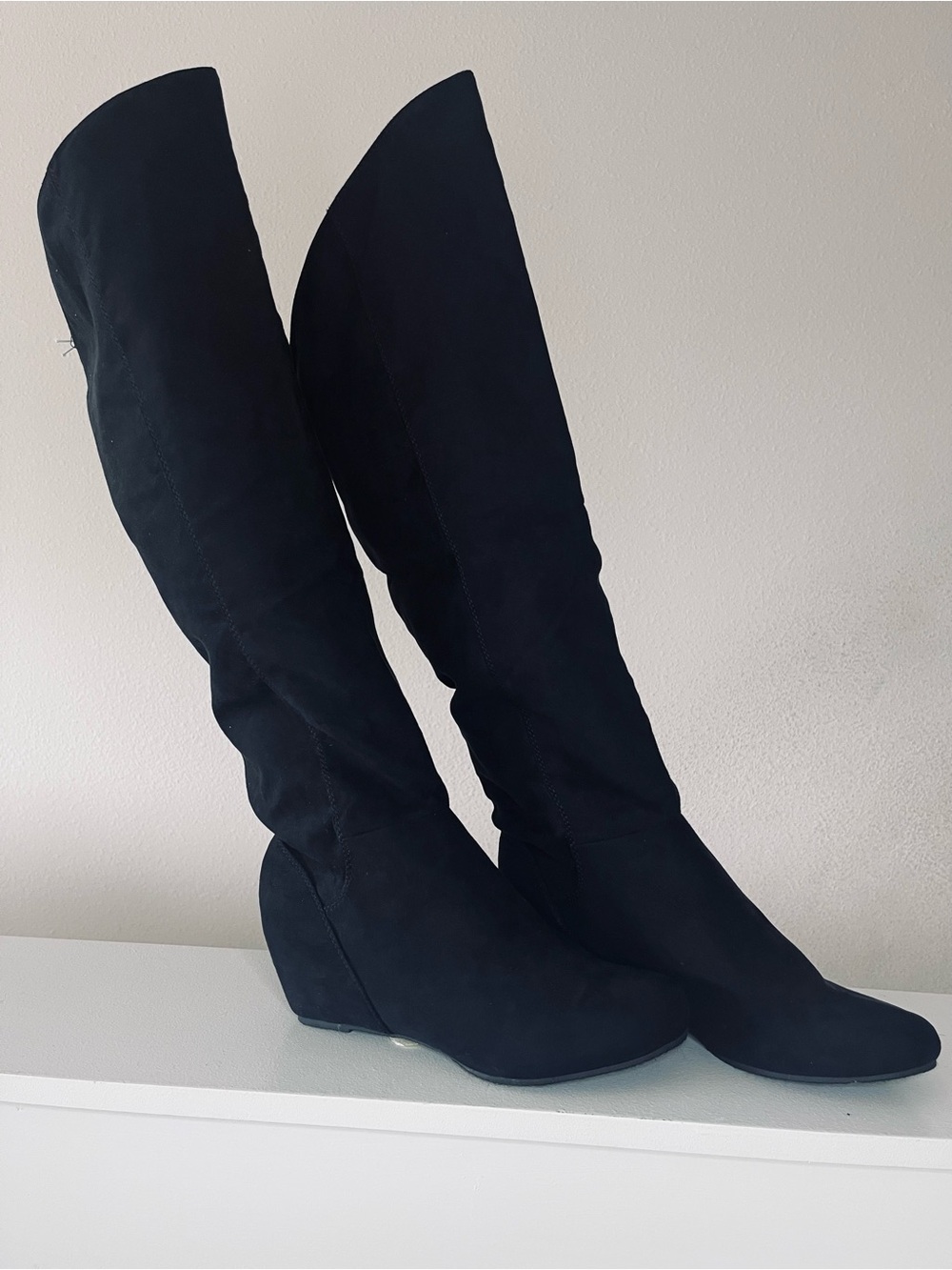 Women's Black Knee-High Wedge Boots size 9 M